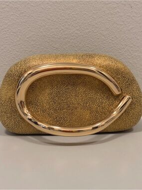 Gold Statement Clutch - Hard Shell Acrylic w/ Chain Strap - NWT Paris Brand